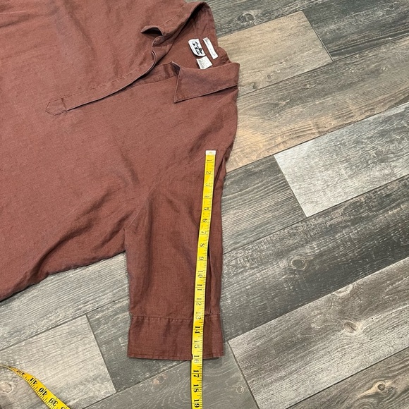 Edward Shirt Womens 1X Brown 100% Irish Linen 3/4 Sleeve Collared tunic Brown - Picture 11 of 11